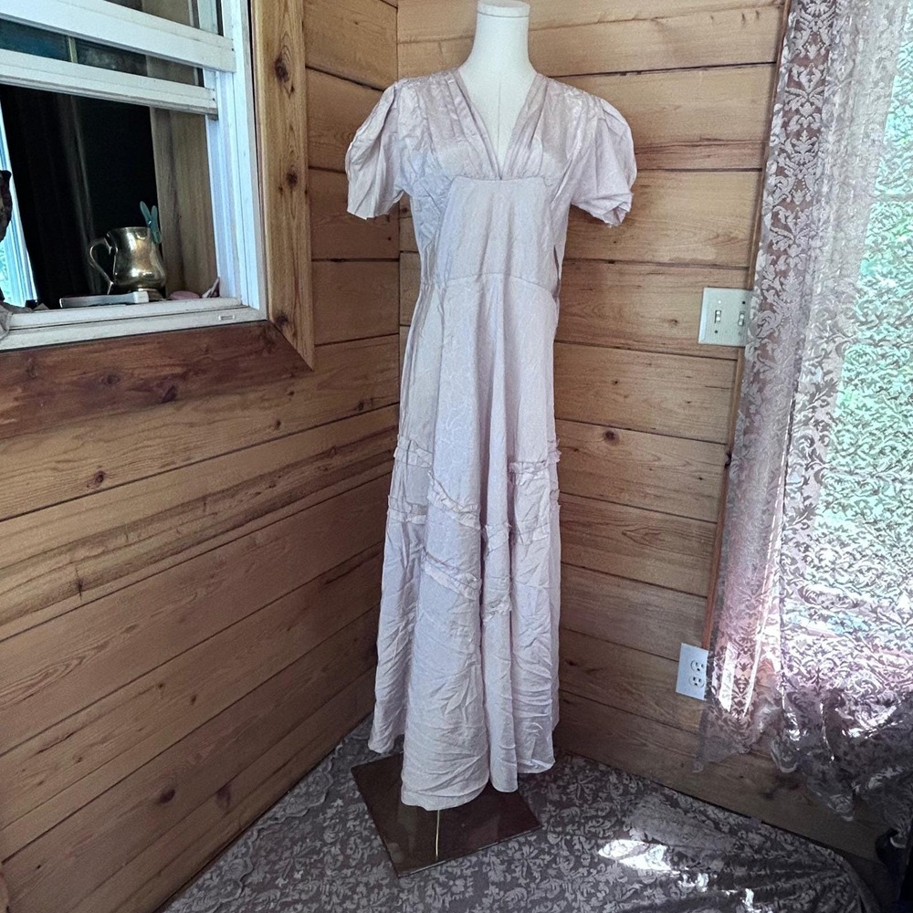 Vintage Liquid Satin Maxi Dress Womens Medium Pearl 1930s Handmade Romantic Gown